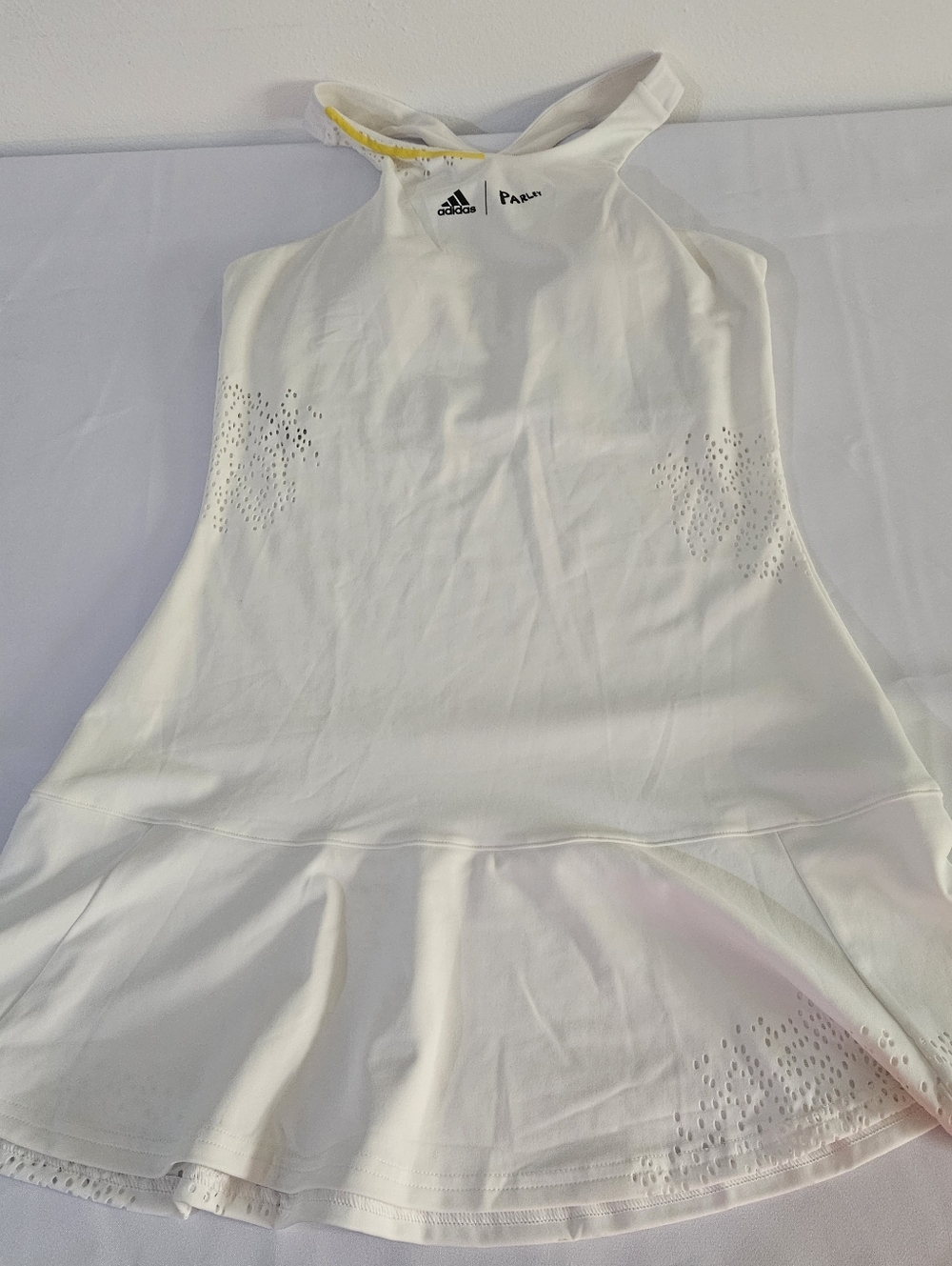 Adidas White Racerback Tennis Dress with Laser-Cut Accents